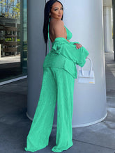 Three Piece Bra Cardigan & Wide Leg Pants